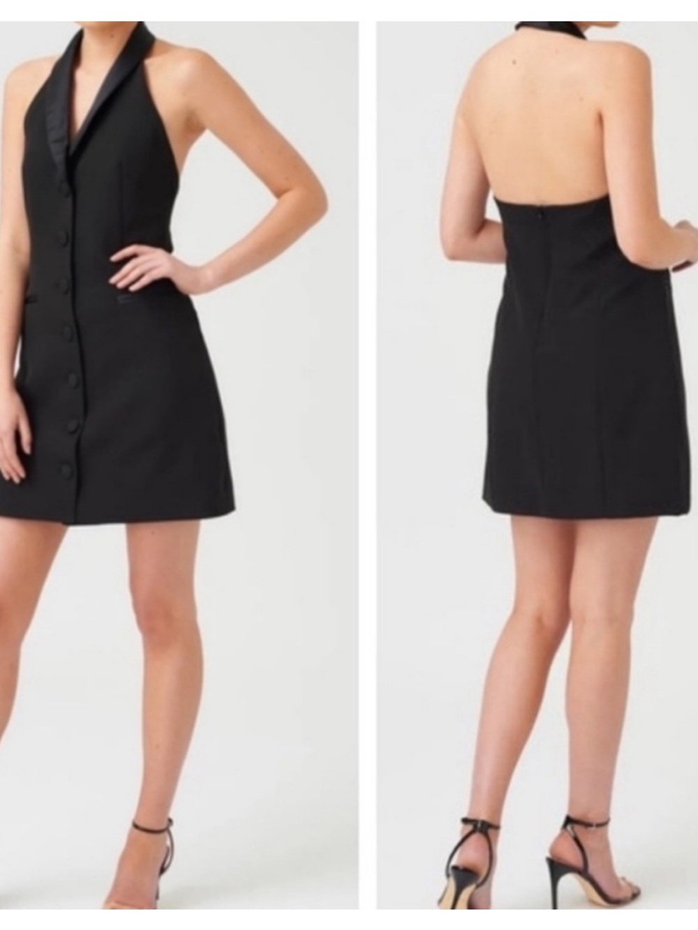 NWT Zara Halter Black Shawl Collar Tuxedo Dress Button Down Size S small
